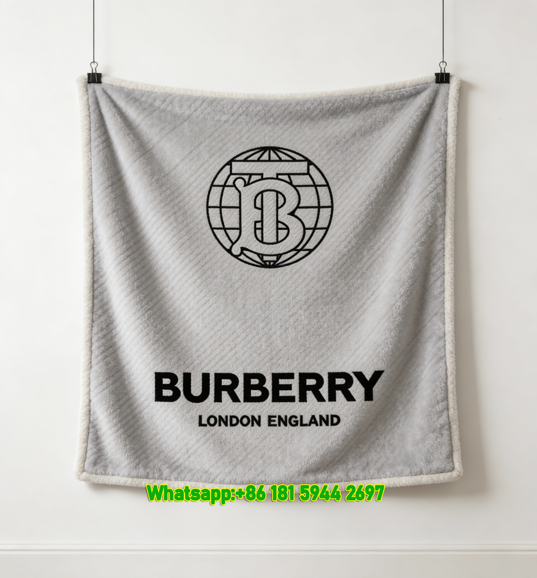 Burberry Globe TB Monogram Print Flannel Sofa Throw Blanket B081